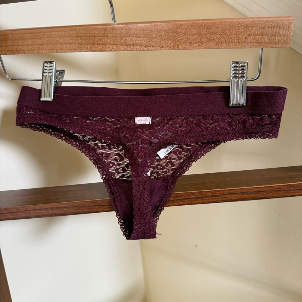 PINK Victoria's Secret Burgundy Lace Thong